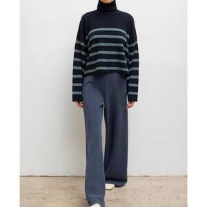 NEW LESET zoe breton stripe crew sweater in midnight
